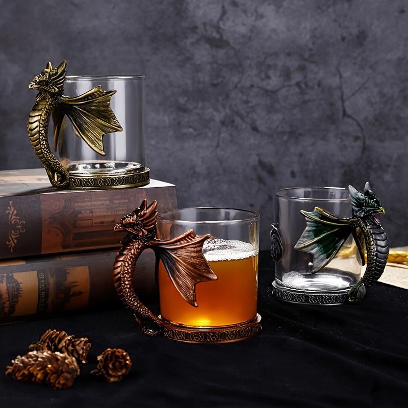 Dragon Design Whiskey Glass, 1 Count Creative Wing Handle Design Beer Mug, Exquisite Glass Drinking Cup for Home Office Dormitory Dining Room 0