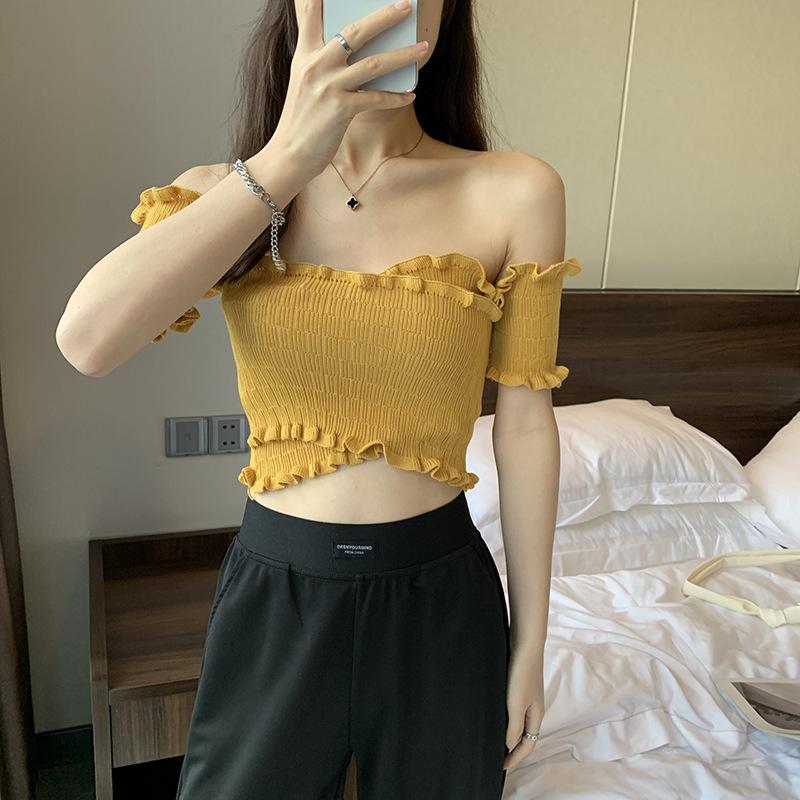 Product Introduction of Áo Sơ Mi Rốn Ngắn, Phong Cách Hồng Kông, Bó Sát, Cạp Cao, Cổ Chữ V, Trễ Vai, Áo Vest Len, Dành Cho Nữ, Trang Phục Mùa Hè 6