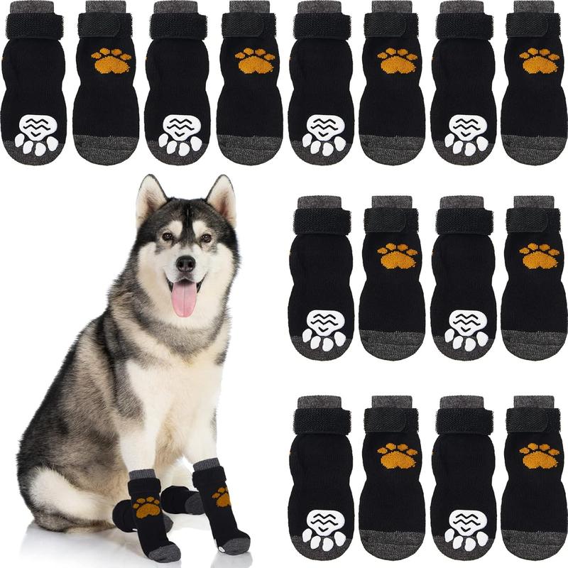 TikTok Shop 4 Sets 16 Pieces Anti Slip Dog Socks Adjustable Knit Dog Paw Protector with Grips Paw Pattern for Puppy Doggy Indoor Wear Small