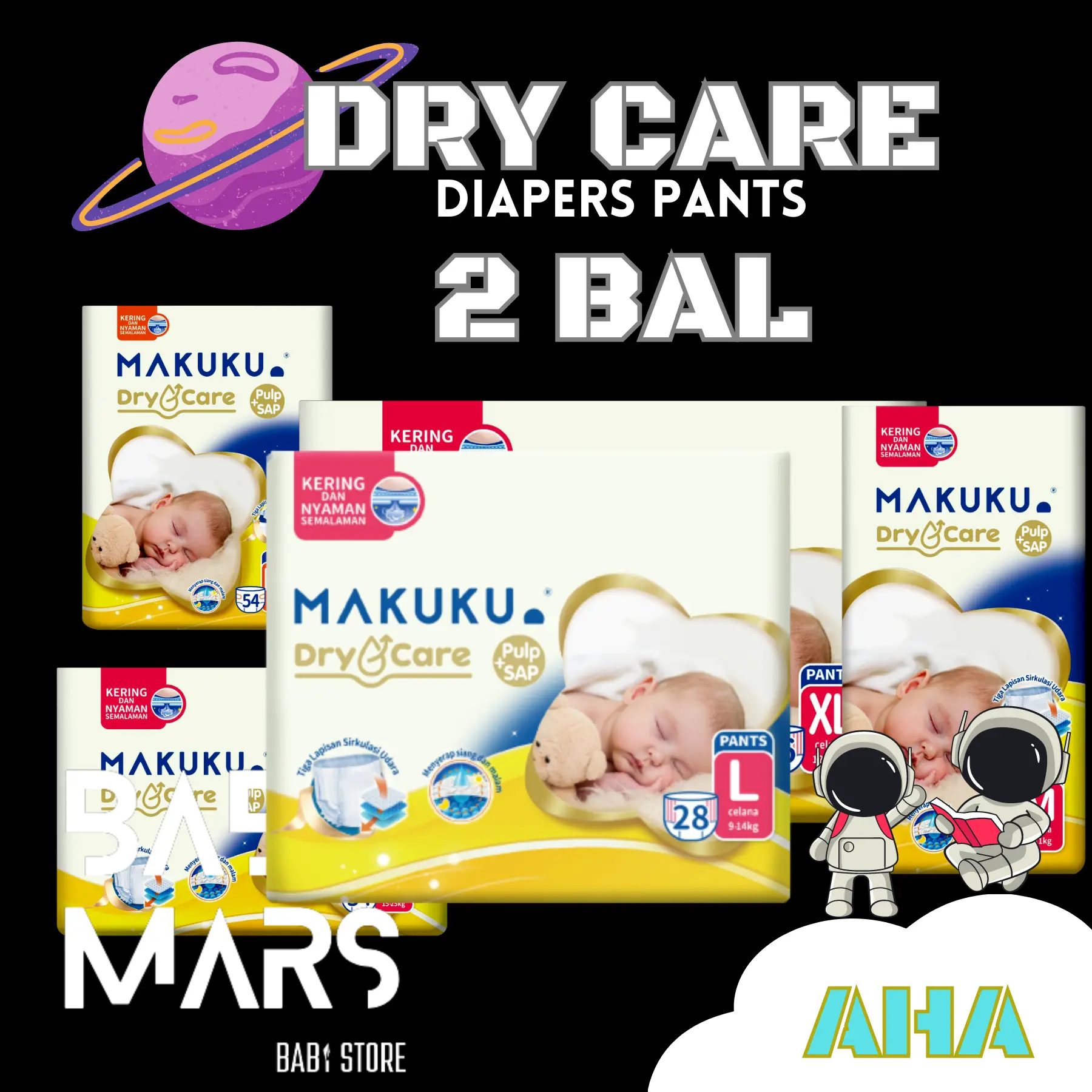 PROMO 2 BAL MAKUKU DRY CARE DIAPERS PANTS