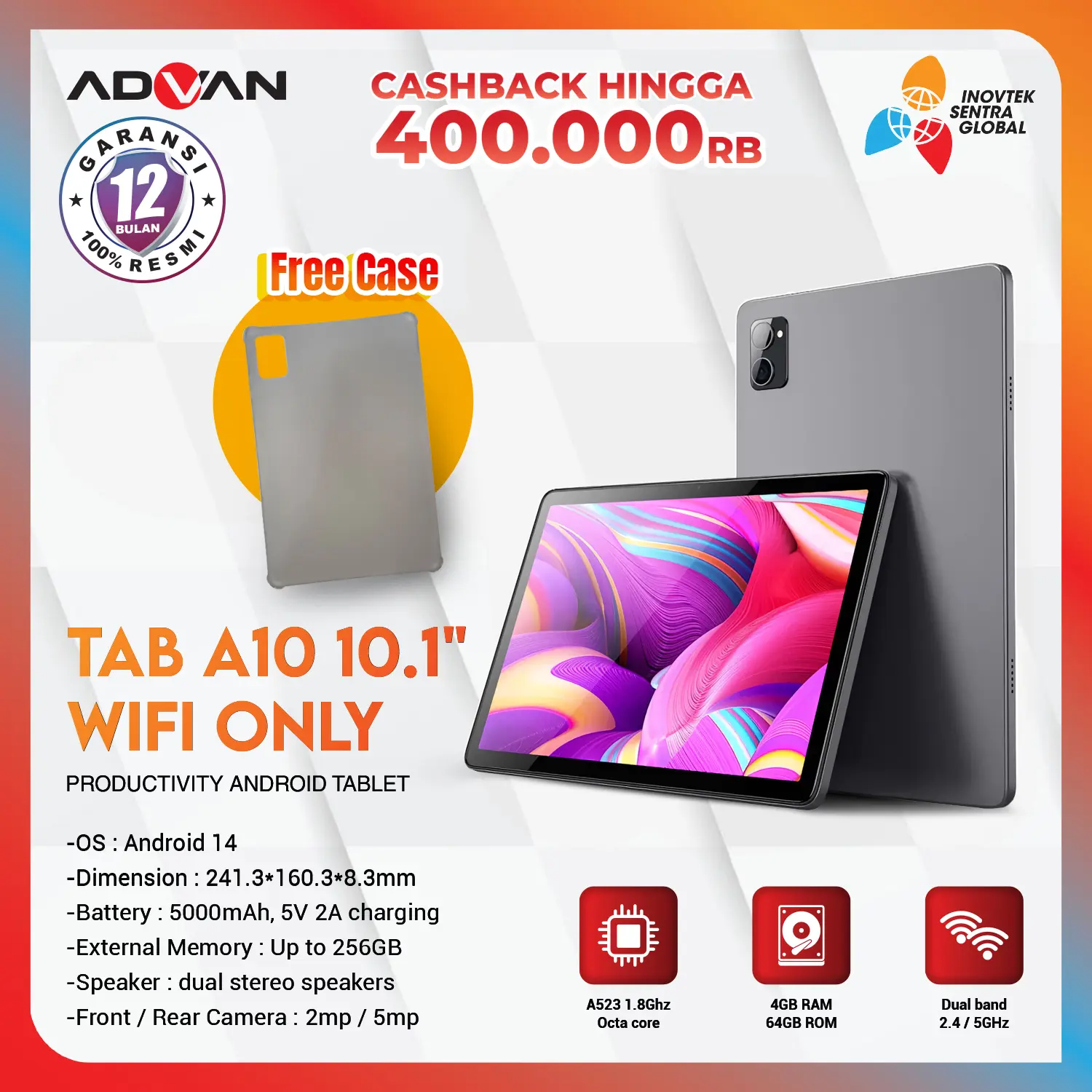 ADVAN TAB A10 Wifi Only 4GB/64GB | Layar 10.1” | Tablet Android 14 | Garansi Resmi