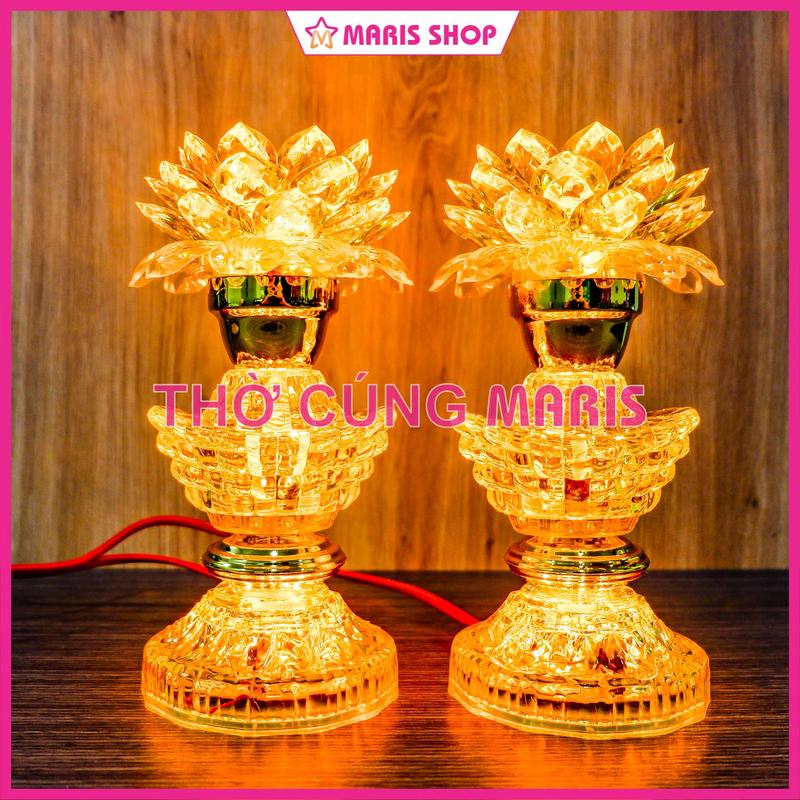  Đèn thờ hoa sen LED MÀU VÀNG 3 tầng hình thỏi vàng cao 20cm để bàn thờ Phật đèn thờ cúng  MRHTS23-VANG  tuong phattrangtri 