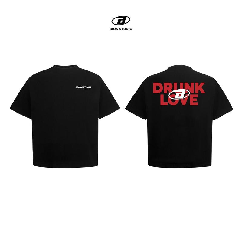 BIOS Áo Thun BOXY DRUNK LOVE - BIOS - BLACK Form Boxy Nam Cổ Tròn 100% Cotton 280GSM Basic Menswear thunb màu Đen Chất Liệu 2 Chiều