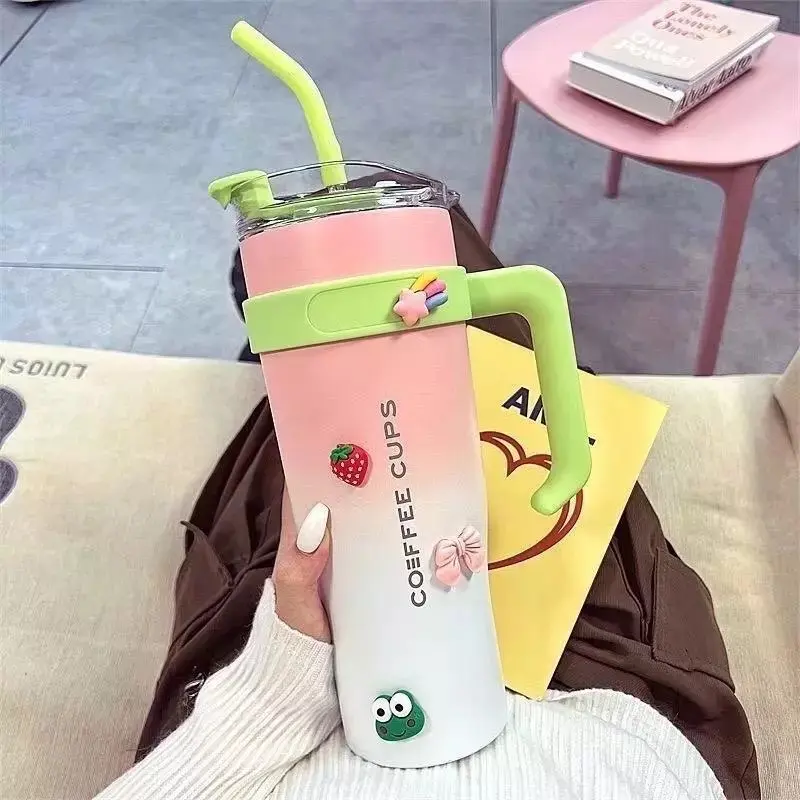 Cốc ly giữ nhiệt inox BNT Official BLACKPINK màu hồng và đen 1200ml kèm ống hút 3