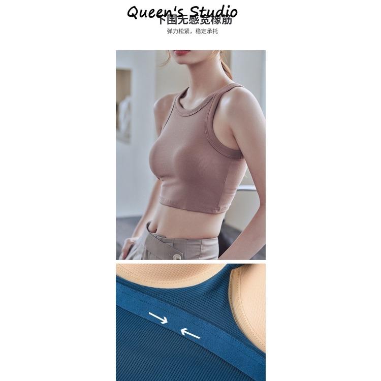 Áo Crop Top Cổ Điển Cổ Tròn, Ngắn, Dành Cho Nữ, Có Đệm Ngực, Áo Vest Mỏng, Thích Hợp Tập Thể Dục Và Yoga, Không Tay, Chất Lượng Cao, Áo, Queen 'S Studio Sport Tập Yoga 4