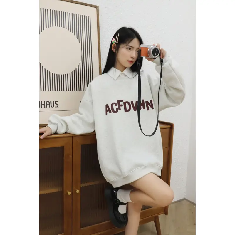 [TOSUN] Áo Sweater Nỉ Bông Cotton Form Rộng Unisex Xám Tiêu In Chữ Basic S02 8