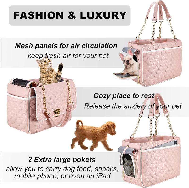 TikTok Shop Fashion Purse Carrier for Small Dogs with 2 Super Large Pockets Holds Up to 10lbs PU Leather Pet Carrier Carrier Airline Approved Puppy Purse Carrier for Travel Pink Small Size