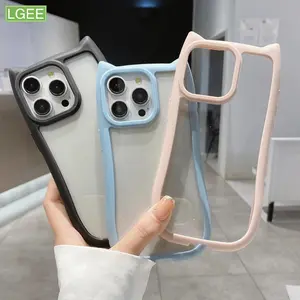 3D Cute Cat Ear Bumper Case for  iPhone 7Plus/8Plus/ XR X XS 11 12 13 14 15 16 Plus Pro Max Drop-Proof Silicone Protective Cover case