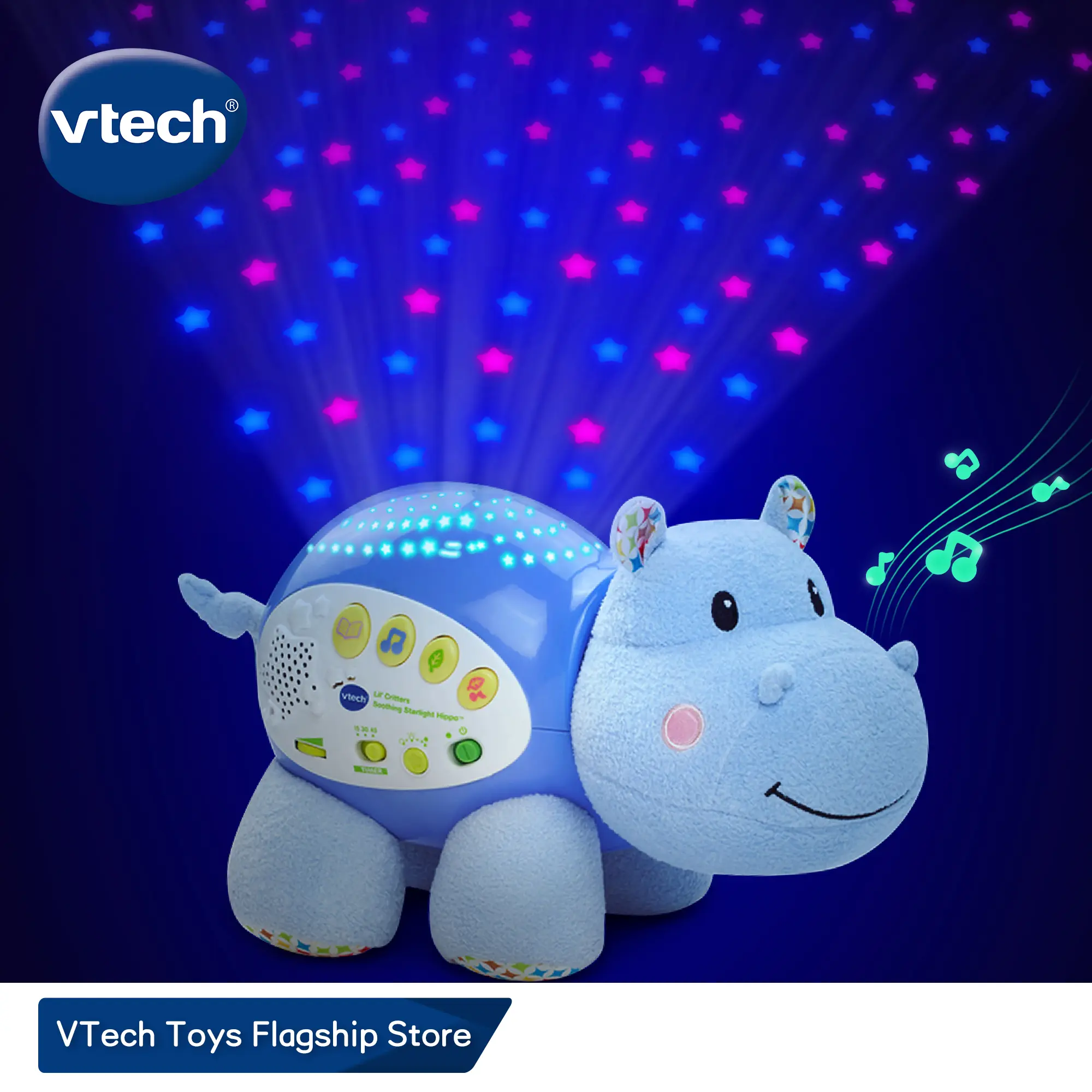 VTech Soothing Starlight Hippo Projector with Crying Sensor for New Born Baby 0 months & above New Born Baby Gifts Baby Sound Toys Baby Toys