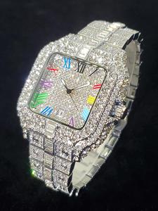 Reloj de Cuarzo para Hombre Elegante con Decoración de Pedrería, Reloj de Pulsera Exquisito y Moderno, Reloj de Moda para Hombres como Regalo con Caja