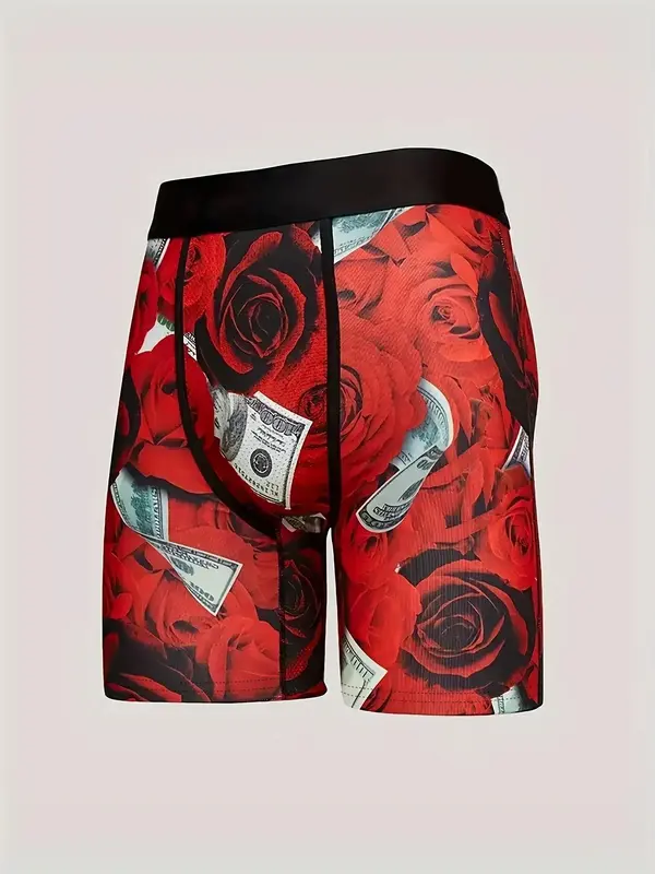 Men's Colorblock Floral Print Boxer Brief, Slim Casual Comfy Underwear For Daily Wear, Men's Underwear For All Seasons 1