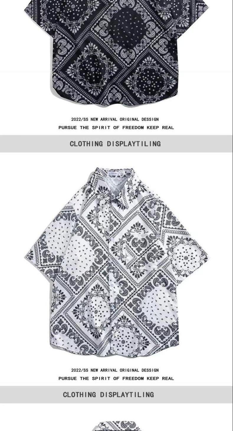 Product Introduction of Áo Sơ Mi Ngắn Tay In Họa Tiết Paisley Toàn Bộ, Phong Cách Cổ Điển Nhật Bản, Thương Hiệu Thời Trang Nam, Dáng Rộng Vừa Vặn, Phong Cách Hip Hop, Thích Hợp Cho Các Cặp Đôi, Áo Khoác Sơ Mi Thường Ngày 3