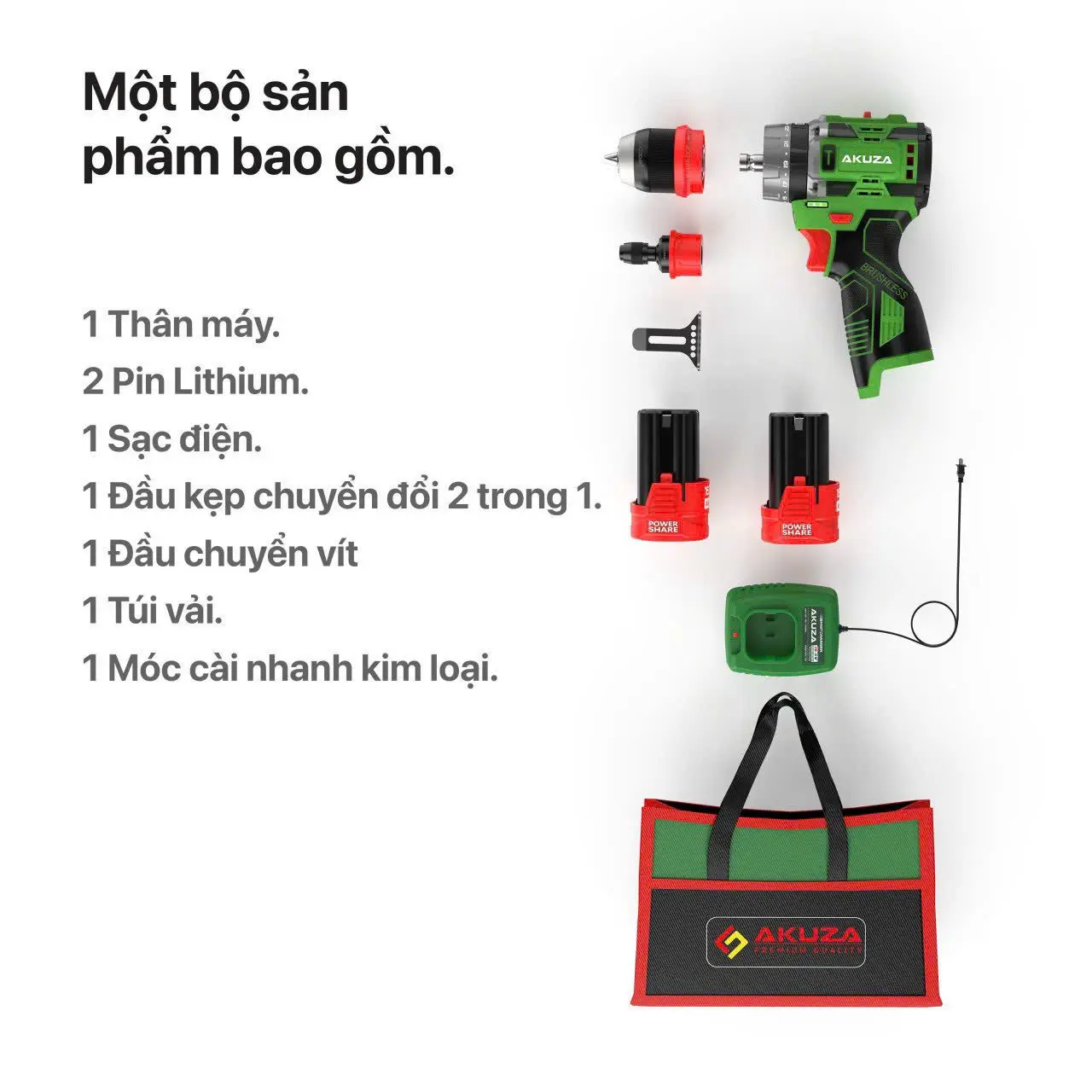 Máy khoan pin Akuza K7 Hỗ trợ 3 chức năng khoan, 23 cấp số trượt. Phiên bản mới nhất 2024