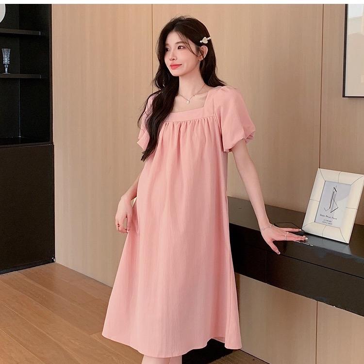 Đầm Bầu Váy Suông [VB24] Tay Bồng Màu Hồng Cổ Vuông 4
