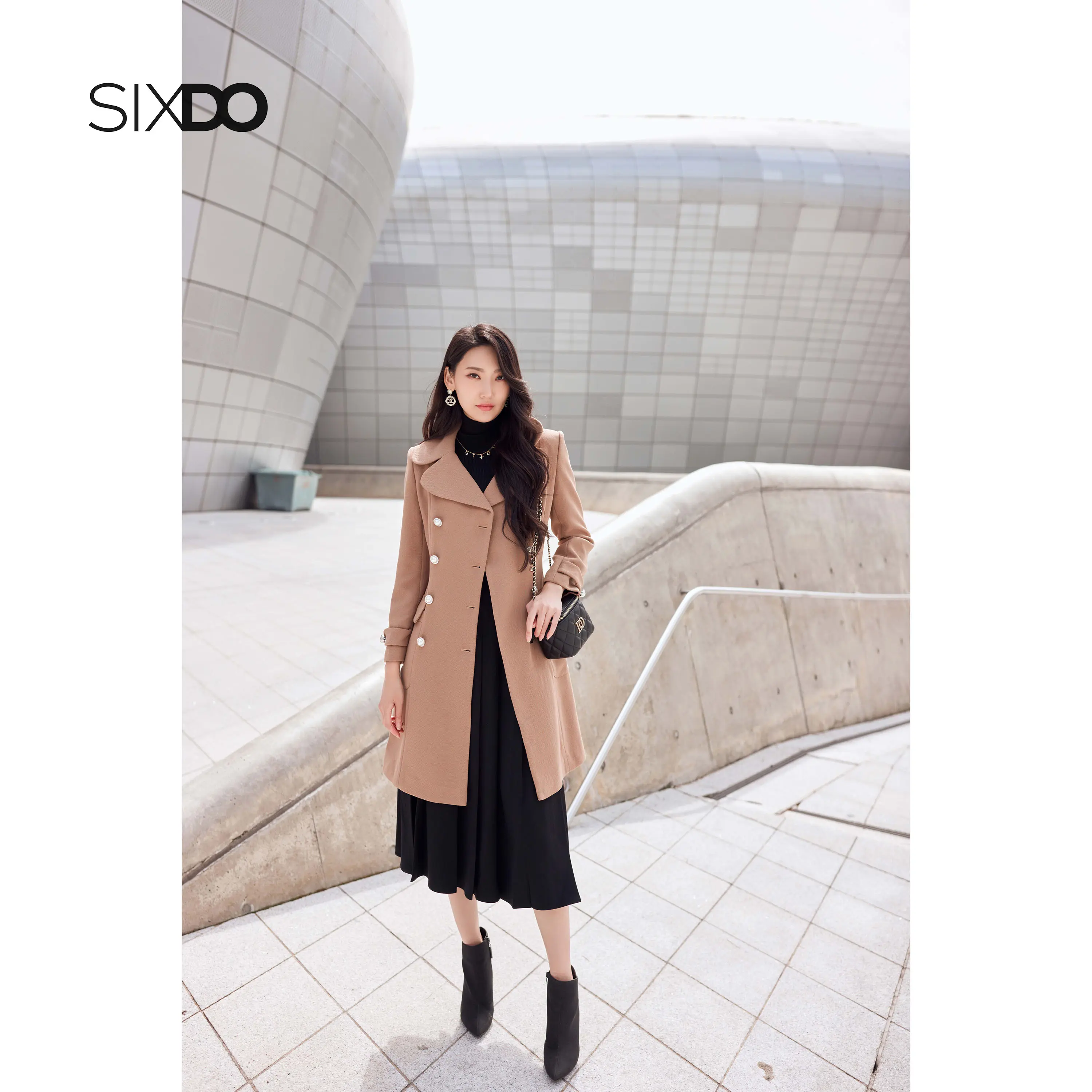 [HN] Áo khoác mangto SIXDO (Light Brown Long Woven Coat)