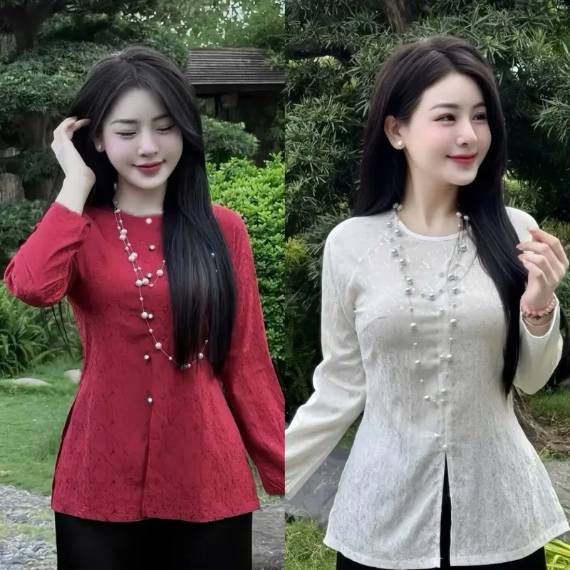 Bộ Bà Ba Gấm Lụa Đính Nút Ngọc ,bộ bà ba