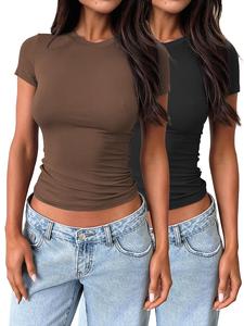 Women's Solid Color  Crop Tee, Casual Short Sleeve Crew Neck T-shirt for Daily Wear, Ladies Clothes for All Seasons, Top