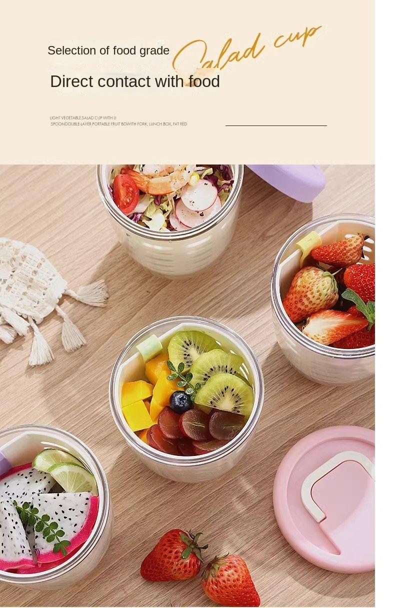 Product Introduction of Cốc Trái Cây, Cầm Tay, Có Rãnh Và Nĩa, Thích Hợp Cho Bữa Sáng, Salad, Mang Đi Và Dã Ngoại, Có Thể Dùng Làm Cốc Yến Mạch lọ đựng cọ trang điểm bình  hb 3