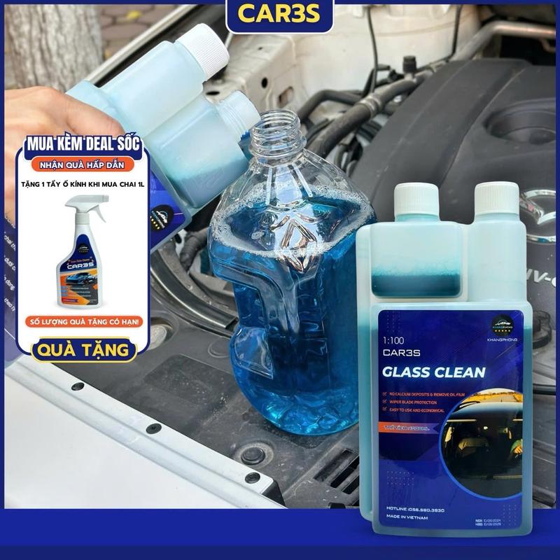 Nước rửa kính ô tô CAR3S tẩy ố kính, cặn canxi ô tô và chống bám nước trên bề mặt kính lái,Nước rửa kính đậm đặc tỷ lệ pha 1:100.