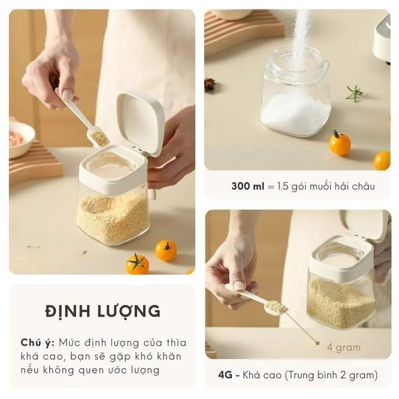 Hũ đựng gia vị vuông thủy tinh có thìa FEEKA chống ẩm, lọ thủy tinh vuông đựng gia vị thông minh 300ml 4