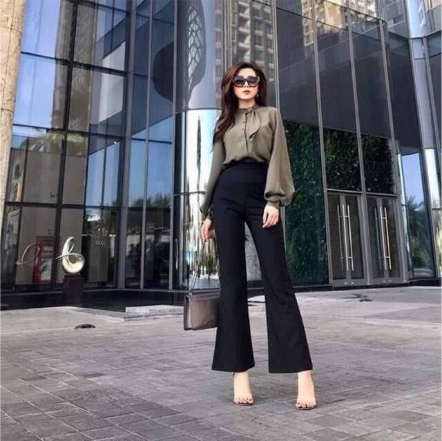 Quần Ống Loe Công Sở Dáng Ngắn ms 2227 Pants Nữ Women Ong