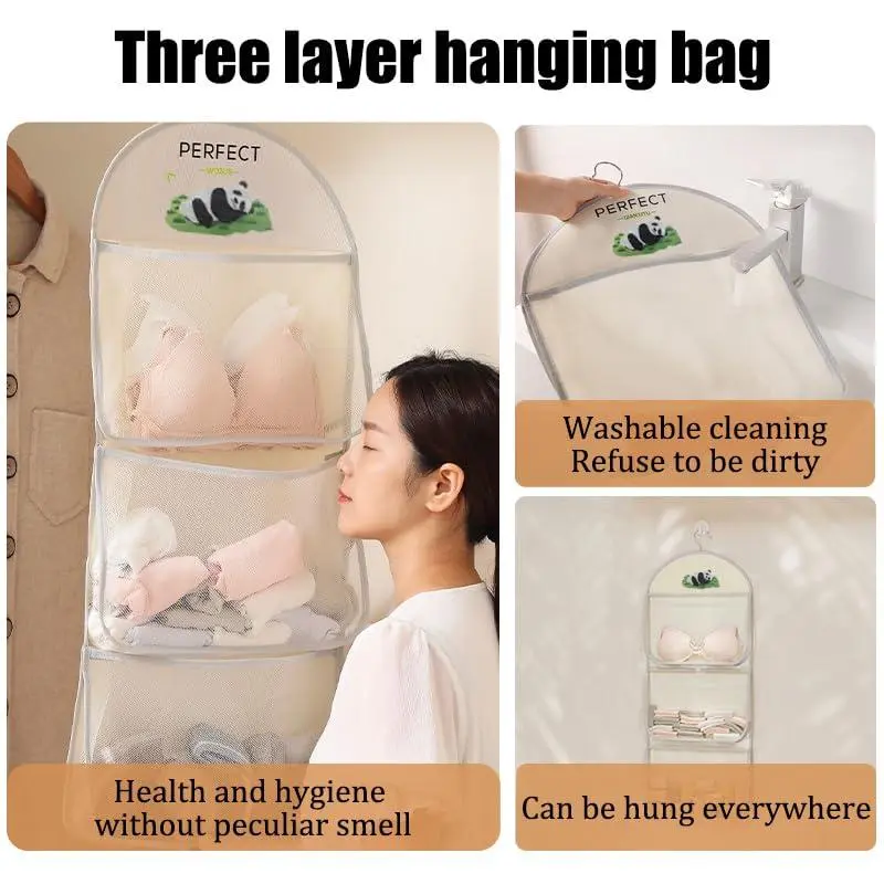 Multi-layer Mesh Hanging Storage Bag, Hanging Storage Bag for Bra & Underwear & Socks, Household Storage Organizer for Door & Wall & Closet, Hangable 4