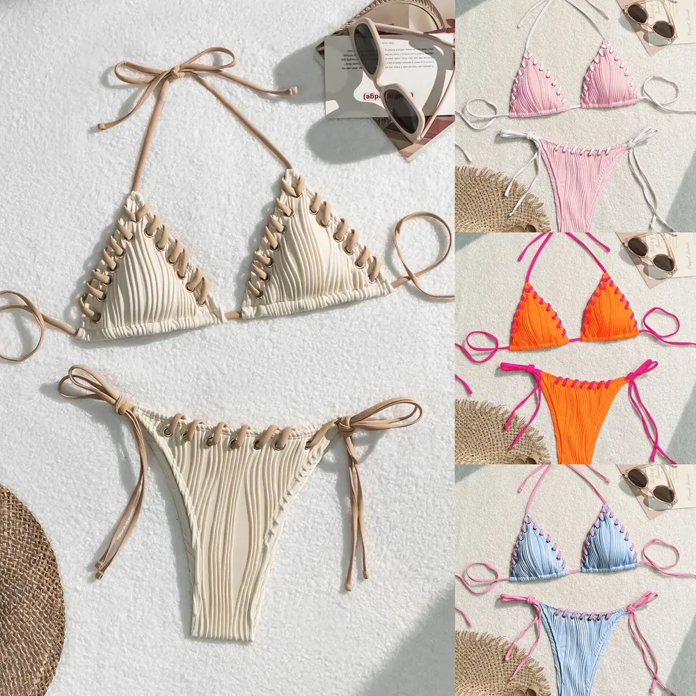 Swimsuit female sexy solid color bikini suspenders European bikini ladies beach vacation ins swimsuit