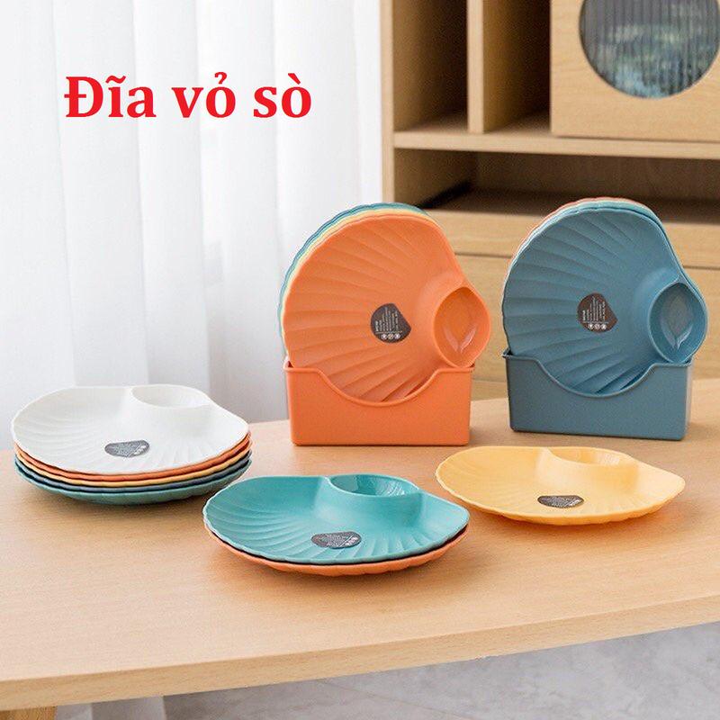 SET 5 dĩa vỏ sò - Đĩa đựng thức ăn hình con sò điệp - dĩa có ngăn nước chấm gia vị