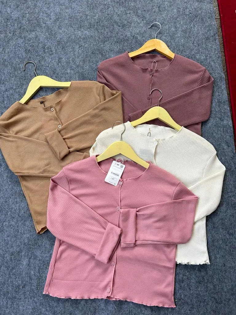 Cardigan Crop Wanita Polos Rajut Bahan Wafle Korean Style