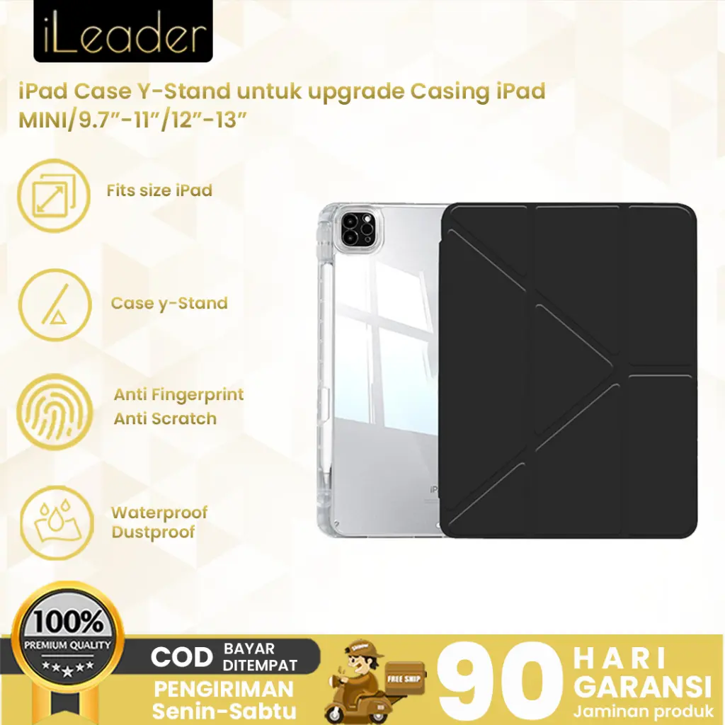 iLeader iPad Case Y-Stand untuk upgrade Casing iPad Air1-7 Case for iPad Gen 5-11th iPad Pro(2018-2022)/Pro11"13"(2024)