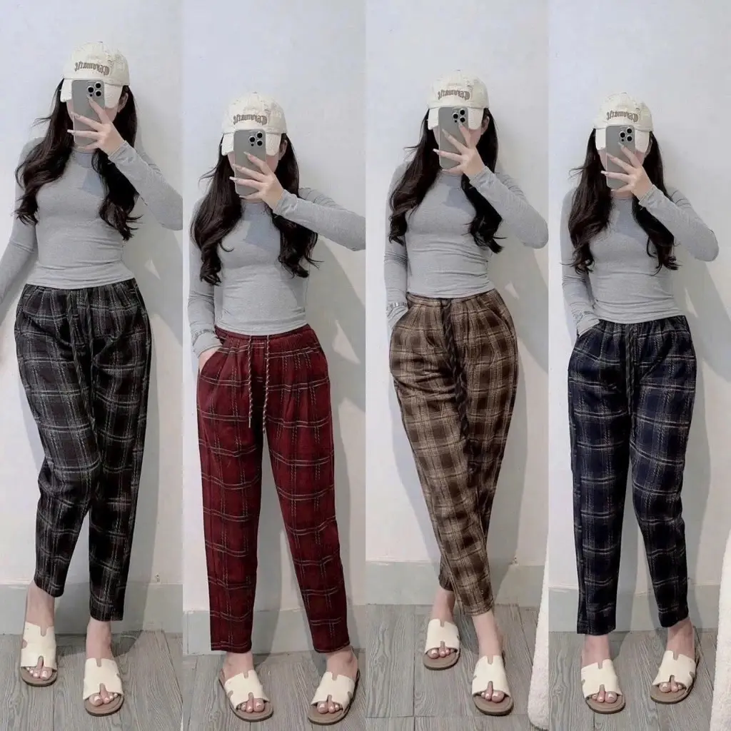 [Dáng Baggy] Quần thu đông chất Umi dạ kẻ dáng baggy dễ mặc xưởng may Việt Trang.