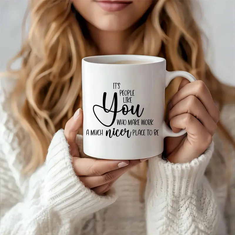 Letter Pattern Ceramic Mug, 1 Count 11oz Coffee Cup, Creative Gift for Colleagues & Work Partners, Office Celebration Gift 6