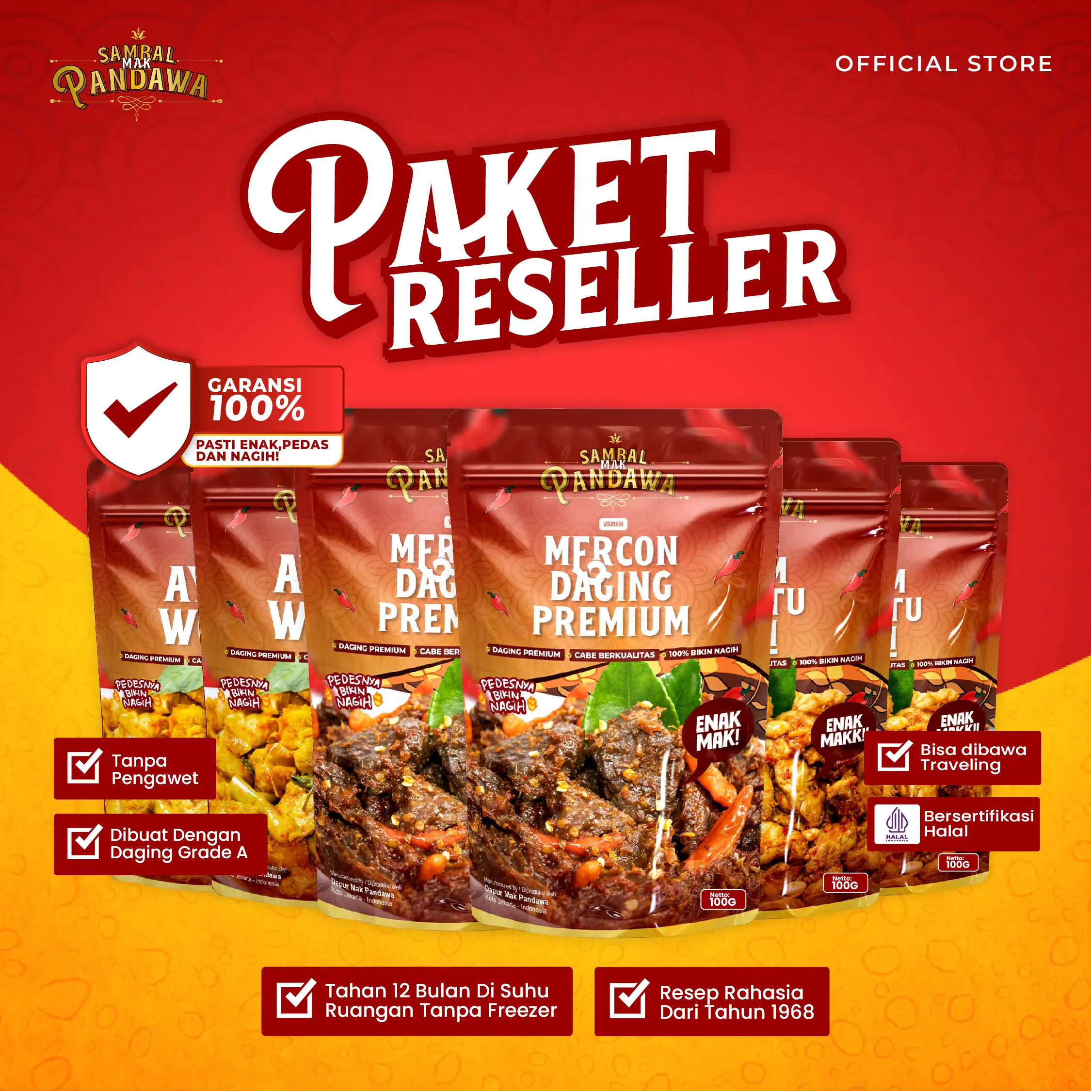 Paket Reseller Mercon Daging Premium - Sambal Mak Pandawa Food