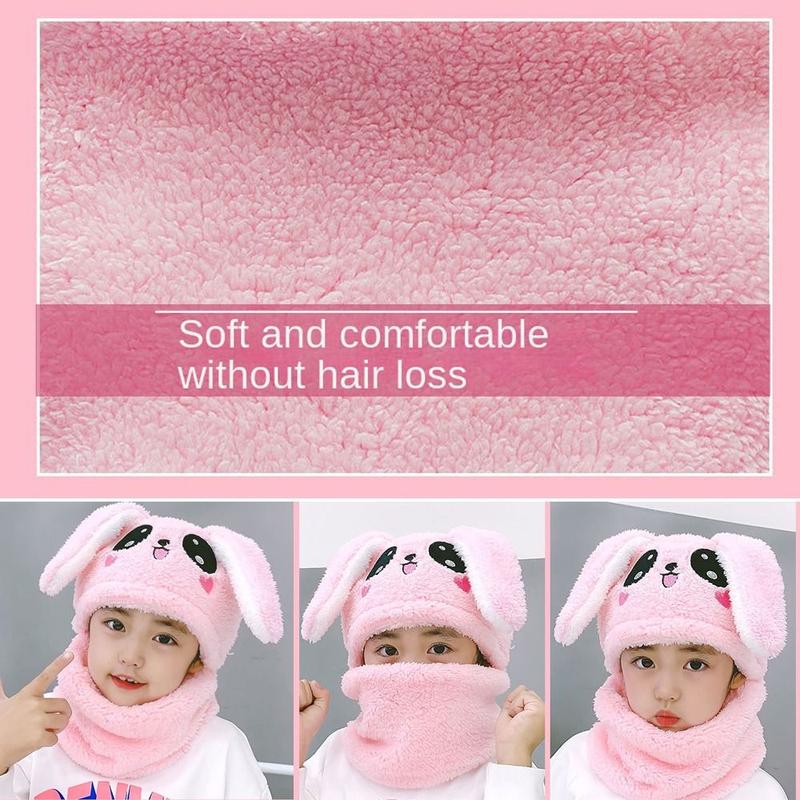 Product Introduction of Winter Cartoon Rabbit Coral Velvet Cap Plush Balaclava Kids Caps Double Fleece Warm Neck Cap Children 13