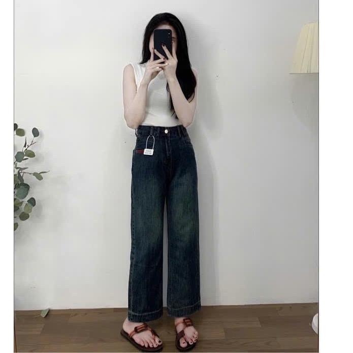 ￼Quần Bò Jeans Nữ Ống Đứng, Quần Bò Ống Rộng Suông Cạp Cao 005