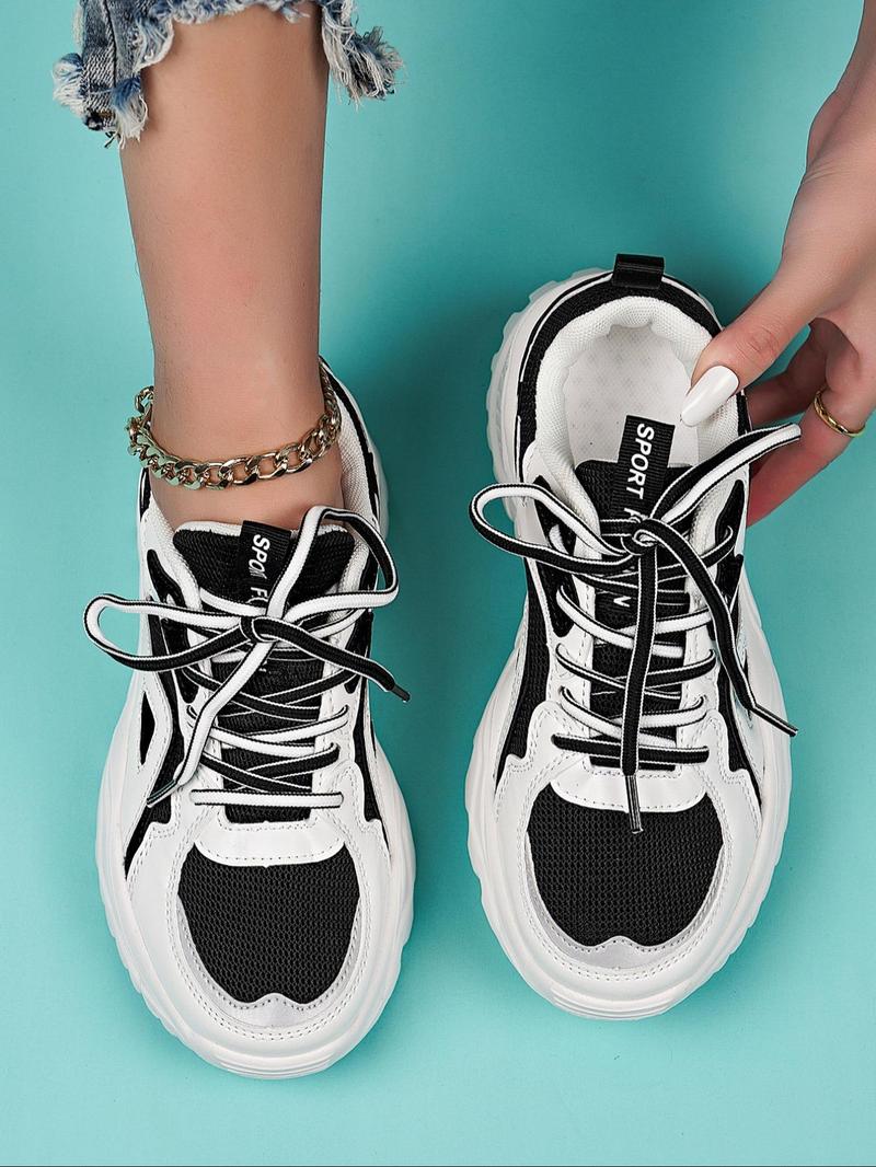 Product Introduction of Women's Fashionable Patchwork Lace Up Low Top Sneakers, Casual Comfortable Breathable Sports Running Shoes, All-match Basic Shoes for Daily Wear 5
