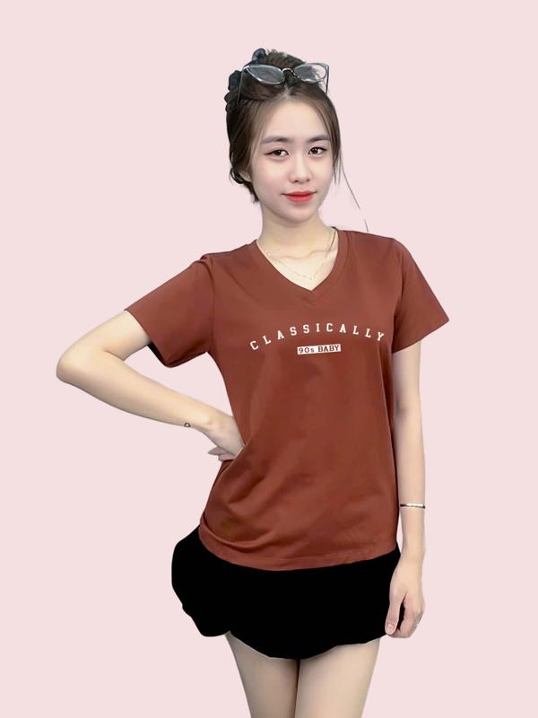 A045 - Áo Thun Thái Nữ Cổ Tim Co Giãn Tôn Dáng, Mịn Mát, Thấm Hút Mồ Hôi, Phối Hình Nổi Top Women 4