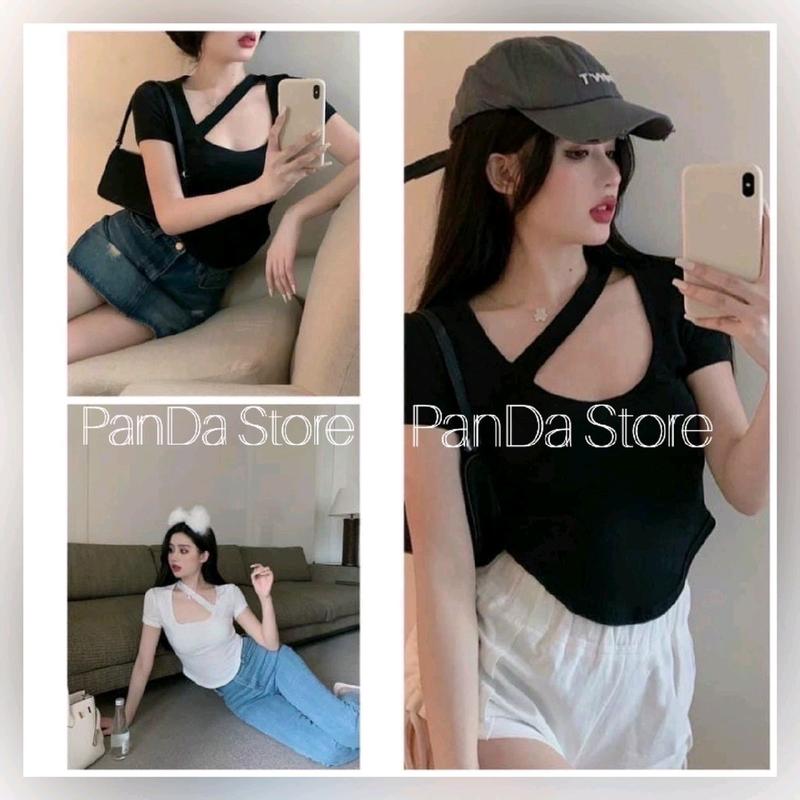 Áo croptop cổ tròn chéo dây tay ngắn Nữ Thun Women A108 2