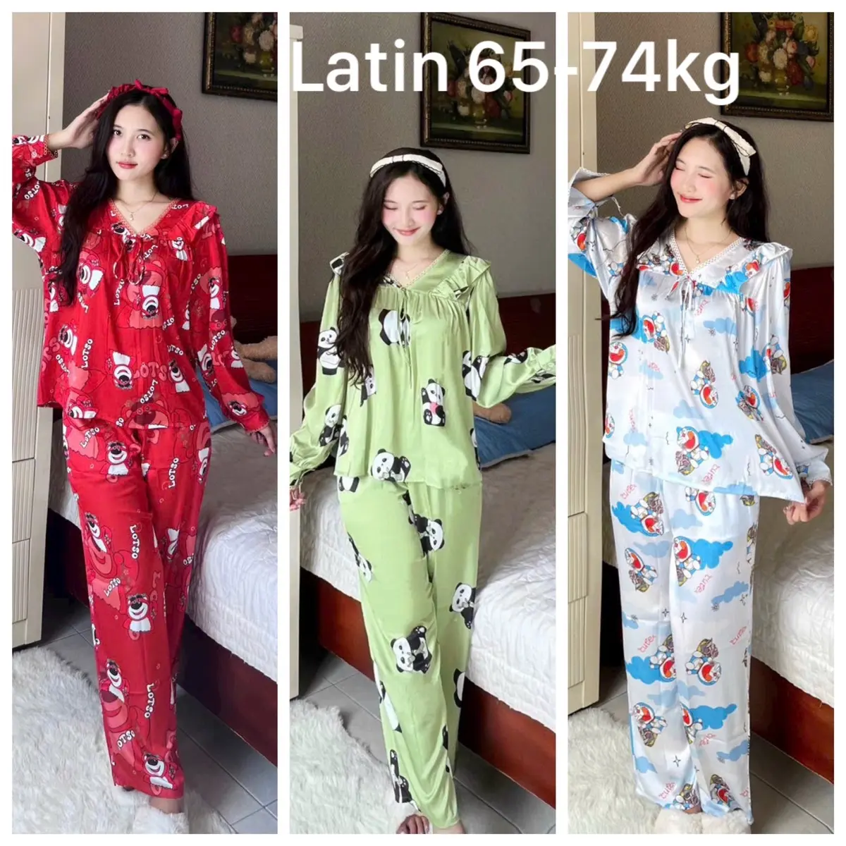 Đồ Bộ Nữ Bigsize [ 60-100kg] Tay dài quần dài,Thiết Kế Cổ Vê. Vải Lụa Latin Mềm Mịn Mát