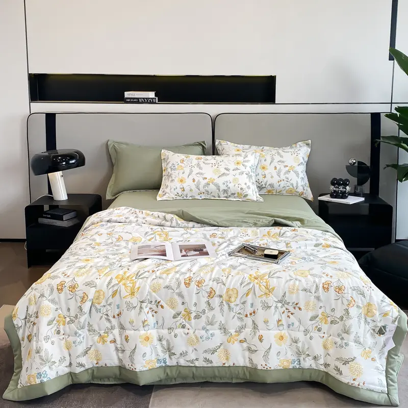 Summer Quilt Air Conditioning Quilt Single Machine Washable Soybean Fiber Quilt Summer Blanket Four-Piece Set Double Cotton and Linen