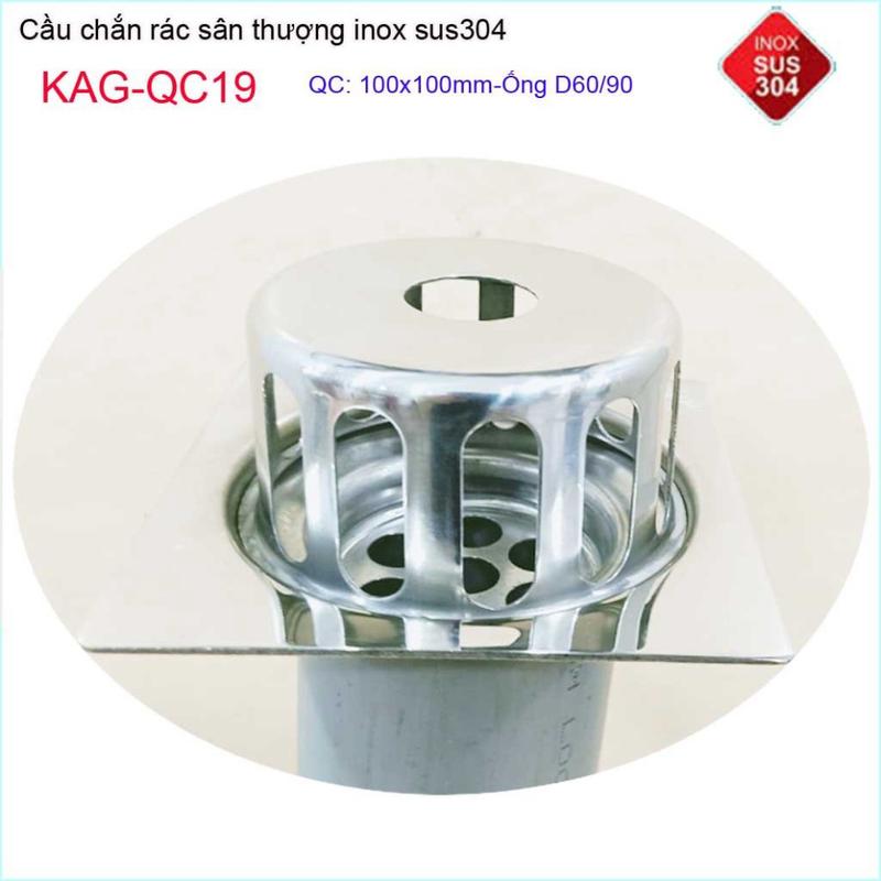 Cầu chắn rác đế vuông 10 x 10cm D60 KAG-QC19, thoát nước sân thượng SUS304 ống 6cm thoát nhanh chắn rác tốt 2