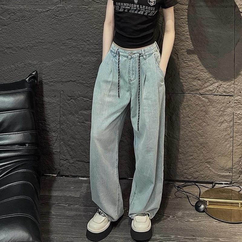 Quần jean suông Quảng Châu xếp ly mặt trước dây rút - K291 - NM - J723 J724 J725 Nữ Women Pants Có Túi