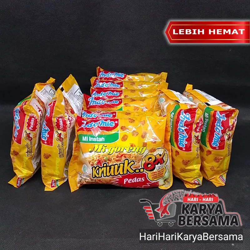 INDOMIE MI INSTAN GORENG KRIUUK PEDAS PACK 10 BUNGKUS X 90GR 0