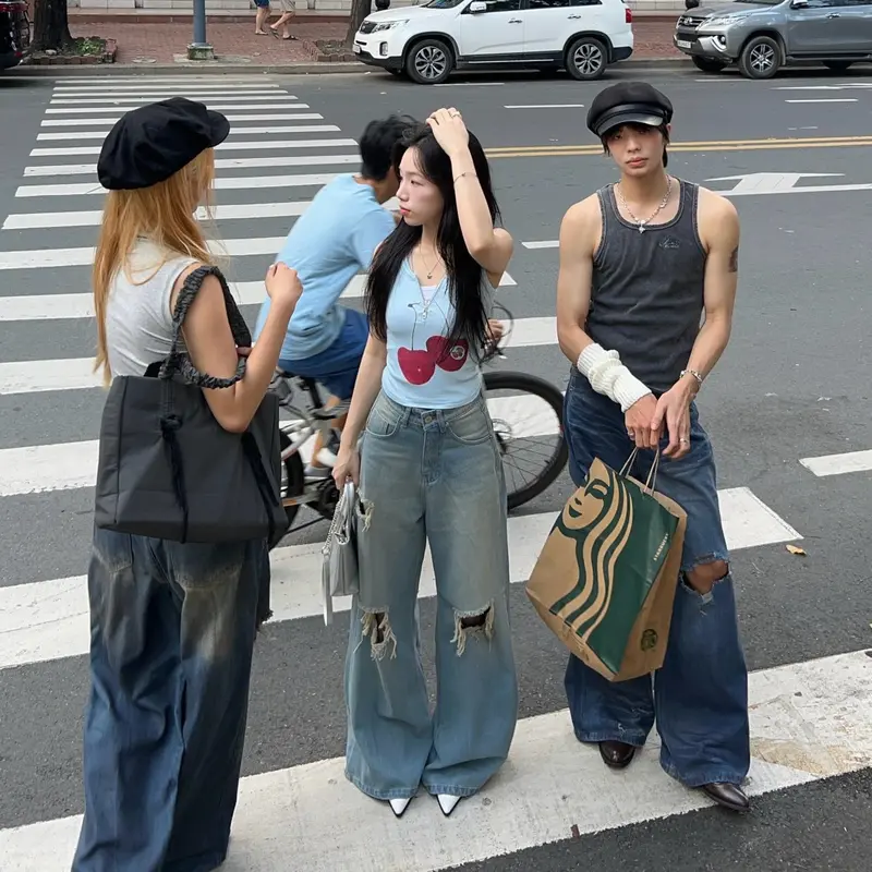 DENIMIST TERI WIDE JEANS - Quần jeans rách gối ống rộng Whose Studio - Kèm dây quần 6