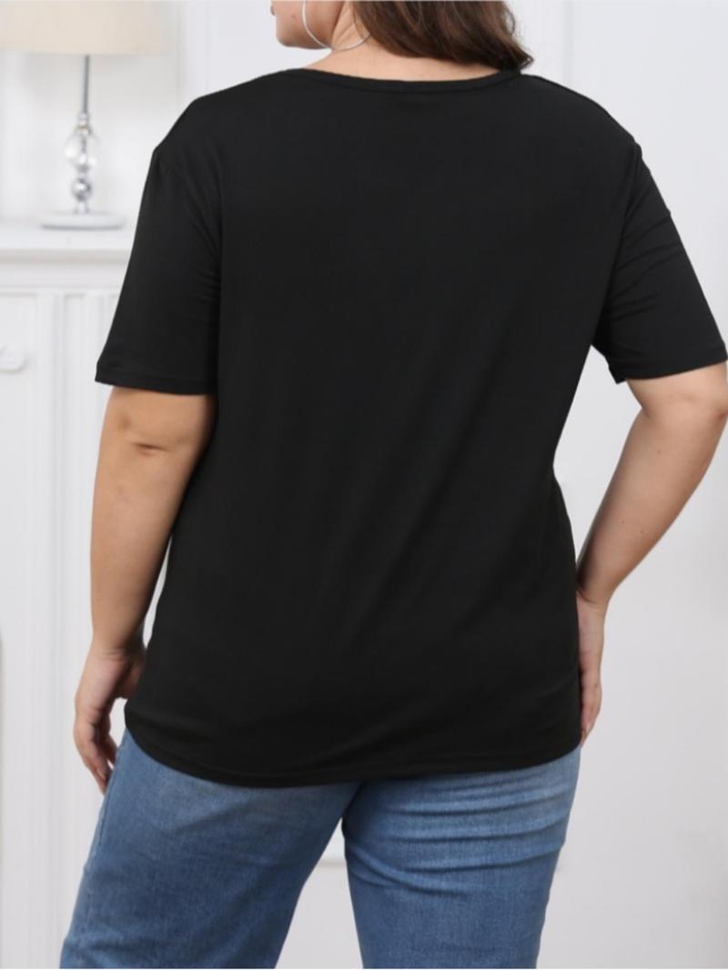 Product Introduction of Plus Size Letter Print Round Neck Tee, Casual Fashion Short Sleeve T-shirt for Summer, Women's Plus Size Clothing for Daily Wear 3