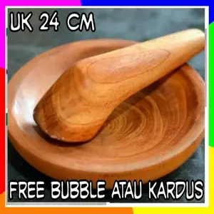 cobek kayu + ulekan cobek set ukuran besar 24cm