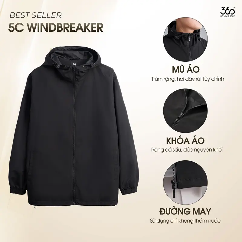 (Tặng ngay VOUCHER 100K  khi mua 2 áo) Áo khoác gió nam nữ Unisex 360Boutique khoác dù form rộng chống nước nắng có mũ có bigsize Jacket - AKGOL418 Menswear 3