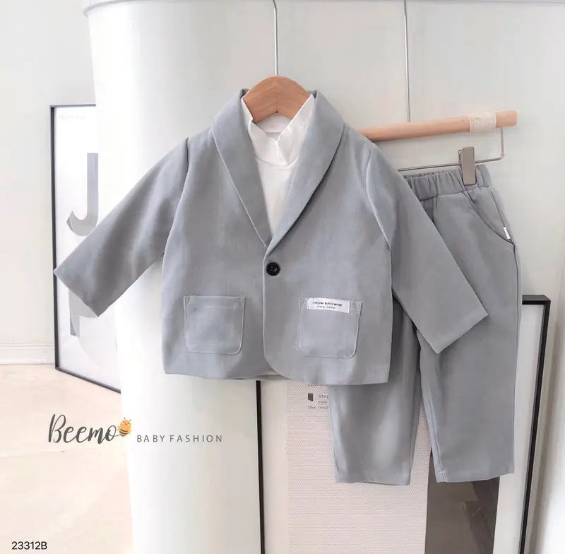 Bộ vest nhung beemo cho bé trai từ 9-24kg,set vest gồm 3 chi tết cho bé đi tiệc,đi học 23312B 0