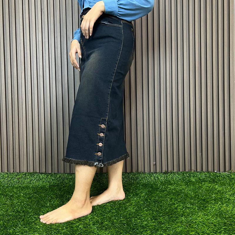 ROK JEANS KANCING BAWAH RAWIS  BAHAN STRECH 2