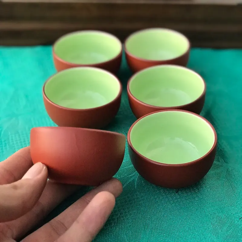 Bộ 6 chén uống trà bán lẻ - sản phẩm gốm Bát Tràng - 2 màu sắc gốm nâu đỏ và gốm đen khaytra 5